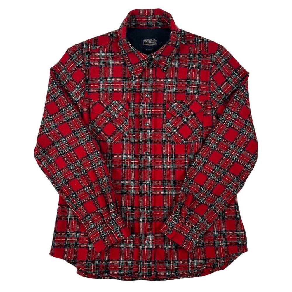 Pendleton Red Tartan Plaid 100% Virgin Wool Button Down Shirt Women's Sz L